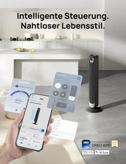 Ventilador de torre Dreo Smart con motor CC de 20 dB, silencioso, alcance de 11 m, mando a distancia, 9 velocidades, 4 modos, oscilación de 90°, control por voz para dormitorio, temporizador de 12 h