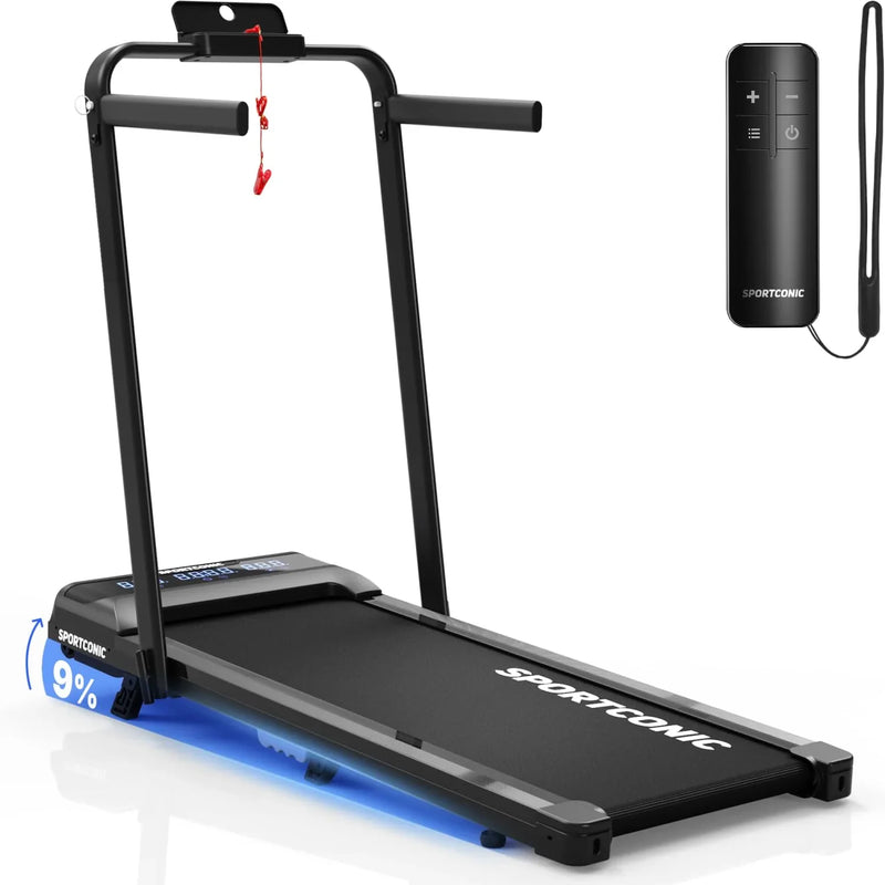 Cinta de correr eléctrica plegable P106FA 1-12 km/h con 9 % de inclinación, pantalla LED y soporte para tablet, para caminar y correr