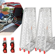 Sonnewelt Juego de 2 rampas de carga plegables - 340 kg por rampa de acceso para remolque, riel antideslizante para moto, quad, coche, 226 cm, plegable, plateado