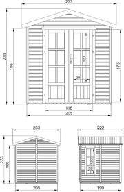 TIMBELA M351FB Caseta de Madera con Suelo y Tejas Asfálticas Rojas, An233xPr222xAl233 cm – Cobertizo Multifuncional, Oficina, Taller, Estudio de Jardín