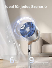 Ventilador de pie inteligente Dreo con luz RGB, oscilación de 120° + 120° con control remoto, ventilador de suelo silencioso de 20 dB para dormitorio, temporizador de 8 horas, plateado