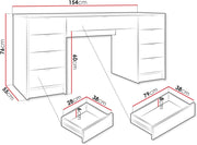 Escritorio Mirjan24 Tireno Bis, 9 cajones con frentes acanalados, escritorio para estudiantes, mesa de ordenador, escritorio infantil, mesa de trabajo, mesa para PC, habitación juvenil, habitación infantil (blanco velvet)