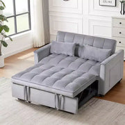 Sofá cama convertible de terciopelo 3 en 1 color gris cemento con cojines y bolsillos, sofá cama moderno extraíble, respaldo ajustable