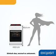 Cocina independiente Exquisit, cocina de 50 cm con placa vitrocerámica, calor superior/inferior, horno con ventilador y grill, cocina eléctrica independiente de 50 cm, color blanco, ECM 5-4-1