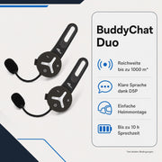 @tec BuddyChat Duo, intercomunicador para auriculares, set de 2 unidades, sistema de intercomunicación Bluetooth 3.0, alcance de hasta 1 km, cancelación de ruido DSP, resistente al agua y al polvo