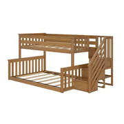 Litera baja de madera Max & Lily, tamaño individual sobre matrimonial, para niños, con escalera