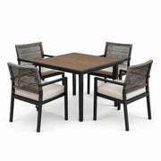 Conjunto de comedor de jardín, mesa de aluminio y 4 sillas de ratán sintético, beige