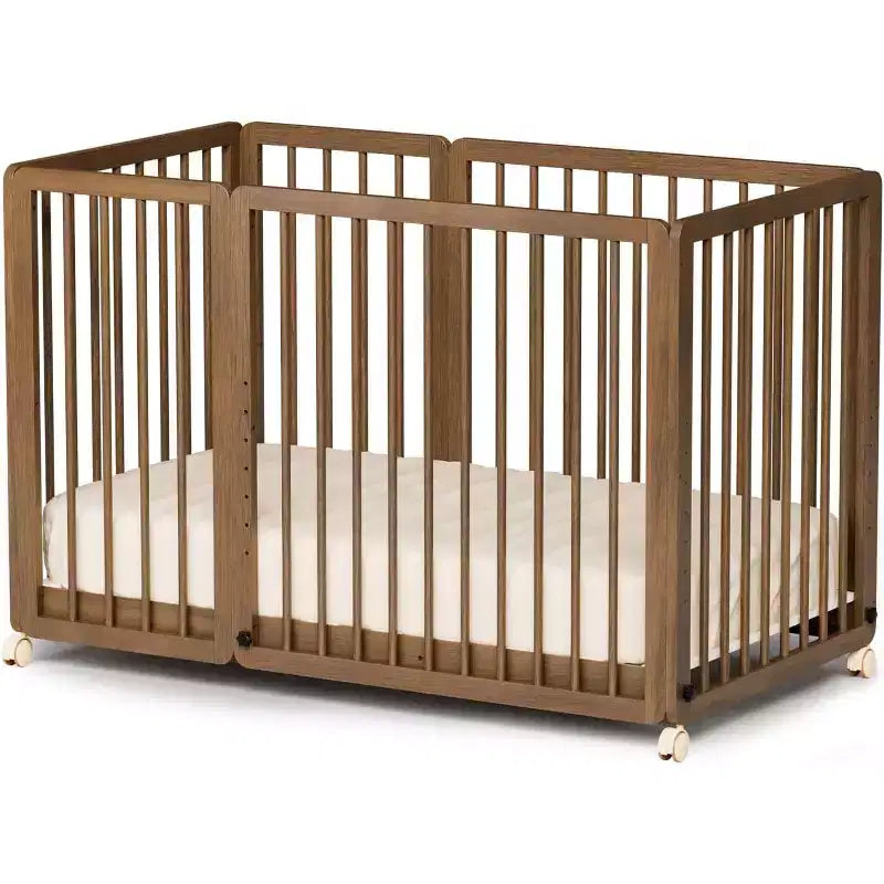 Cuna convertible 8 en 1 JOYMOR, incluye 2 colchones, se convierte en moisés, cuna mediana, cuna de tamaño completo, sofá cama, cama para niños pequeños y corralito.