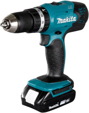 Taladro percutor a batería Makita DHP453RFX2 18 V / 3,0 Ah en maletín de aluminio + juego de accesorios de 96 piezas, azul/plateado