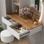 Tocador Vicco Melora, blanco/roble, 100 cm con espejo LED y taburete