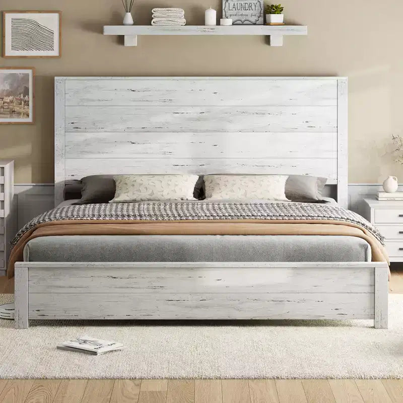 Estructura de cama de madera rústica AMERLIFE con cabecero empalmado de 51.2"