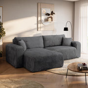 Sofá esquinero BROMARKT con función cama gris oscuro, sofá en forma de L de tela de pana con arcón, sofá cama para salón con espacio de almacenamiento, sofá esquinero de 3 plazas, conjunto de salón 244x148x82 cm TILIO