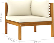 Conjunto de muebles de jardín vidaXL de madera maciza de acacia de 5 piezas con cojines color crema, mesa, sofá central, sofá esquinero, sofá, conjunto de salón, set de jardín, conjunto de mobiliario, grupo de asientos, sofá de jardín