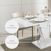 Malvi - Mesa de comedor extensible a 160 cm - 120x80x75 cm - Moderna - Mesa de cena - Mesa de comedor - Mesa para comedor, sala de estar - Mesa extensible - Blanco alto brillo