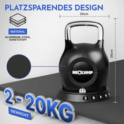 Kettlebell ajustable 7 en 1 de 2 a 20 kg para entrenamiento de cuerpo completo con mango de acero inoxidable resistente y sistema de pesas