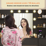 Tocador LED Airfish, con cajón y enchufe, escritorio de maquillaje moderno con estantes, cómoda para dormitorio