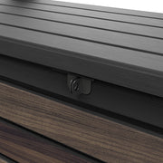 Banco de jardín 130x60x85 cm, banco de almacenamiento resistente a la intemperie, 227 L de espacio de almacenamiento, diseño de madera de palisandro, dos plazas