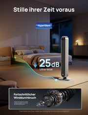 Ventilador de torre inteligente DREO muy silencioso, ventilador oscilante de 120° con refrigeración, ventilador de pie de 25 dB con control remoto para dormitorio, 12 velocidades, 4 modos, temporizador de 12 horas, Pilot Max S