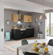 Stella Trading Turin Z Cocina compacta 220 x 211 x 60 cm, negro - Sin electrodomésticos - Cocina moderna y espaciosa en aspecto de roble Artisan con mucho espacio de almacenamiento