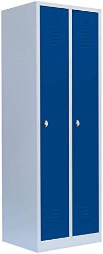 Taquilla Lüllmann completamente montada, gris/azul, 180x60x50 cm (al. x an. x prof.), armario ropero de acero, taquilla de 2 puertas, armario metálico 510121