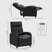 Sillón relax HOMCOM, sillón de televisión con función reclinable, sillón de TV con aspecto de lino, sillón reclinable acolchado con muelles ensacados, sillón de descanso con capacidad de hasta 150 kg para sala de estar, negro