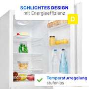 Refrigerador con congelador Bomann® de 143 cm de altura | Frigorífico combi de 175 L con 3 estantes y 3 cajones | Sentido de apertura de puerta reversible | Frigorífico combi silencioso de 39 dB | Frigorífico KG 322.1 aspecto inox