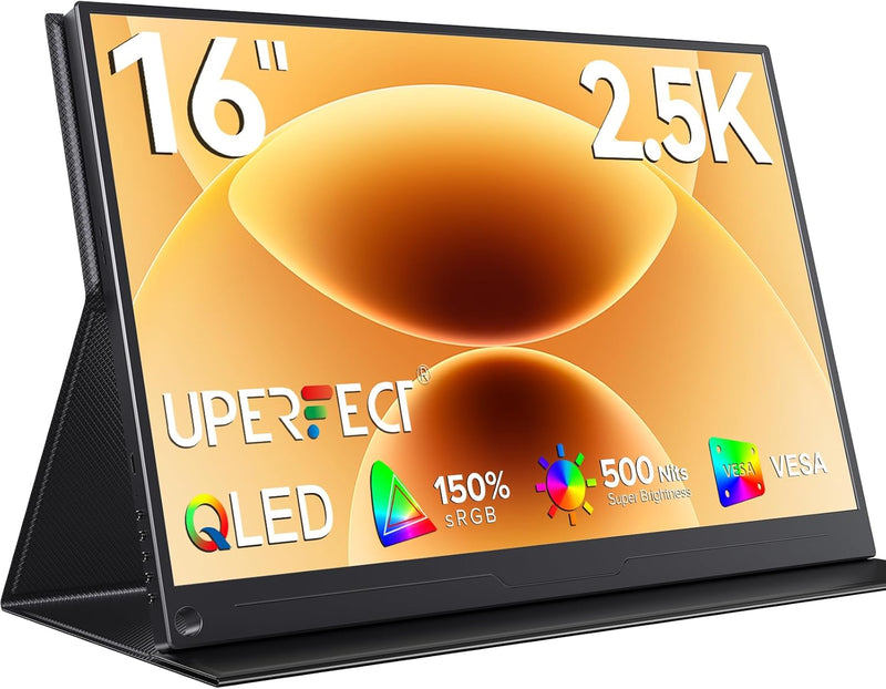 UPERFECT Monitor portátil QLED 2.5K de 16 pulgadas, monitor portátil 2560 * 1600, 150% sRGB, 2000:1, 500 nits, pantalla móvil de alta definición con interfaz HDMI/USB C