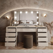 Tocador Lookway MADA Elite II con espejo LED – Elegante cachemira o blanco de alto brillo, montaje en pared, cajones espaciosos (cachemira/cachemira de alto brillo)