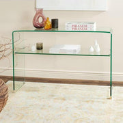 Consola de cristal transparente Meubletmoi de 100 cm con estante - Mesa de entrada de diseño contemporáneo - Ice
