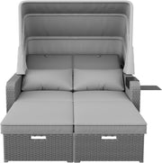 Muebles de jardín de ratán sintético para 2 personas, sofá de jardín, sofá lounge, toldo extraíble, ratán sintético y espuma, gris