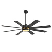 Ventilador de techo negro de 65 pulgadas y 8 aspas con luz y control remoto