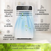 Aire acondicionado portátil Klarstein con manguera de escape, unidad 4 en 1 con ventilador, deshumidificador y modo nocturno, aire acondicionado pequeño y portátil para el hogar y la oficina, bajo consumo, 9000 BTU