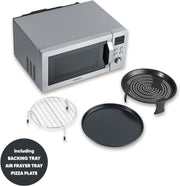Microondas 4 en 1 SEVERIN "Crispy Wave", función de aire caliente hasta 230 °C, freidora de aire, microondas, horno y grill, temporizador de 95 min, potencia máx. 2150 W, 25 L, plata/acero inoxidable, MW 7982
