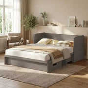 Cama Murphy convertible tamaño queen Mjkone con colchón, carga USB y cajones de almacenamiento