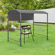 Cenador para barbacoa, toldo de recepción para jardín, tienda con mostrador y ganchos, gazebo robusto para exteriores, acero lacado, poliéster, 215 x 220 x 140 cm, antracita, gris oscuro