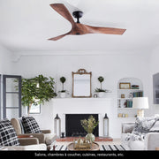 VONLUCE Ventilador de Techo Ø132CM 52 Pulgadas 3 Aspas sin Luz con Mando a Distancia Motor DC Silencioso Reversible 6 Velocidades para Dormitorio Patios Salón Granja, Nogal