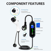 Cargador para coche eléctrico, cable de carga para coche eléctrico 3.5kW [3.5m, 8/10/13/16A], con pantalla digital controlable, cargador EV tipo 2 compatible con enchufe IEC62196, GB/T y otros (negro)