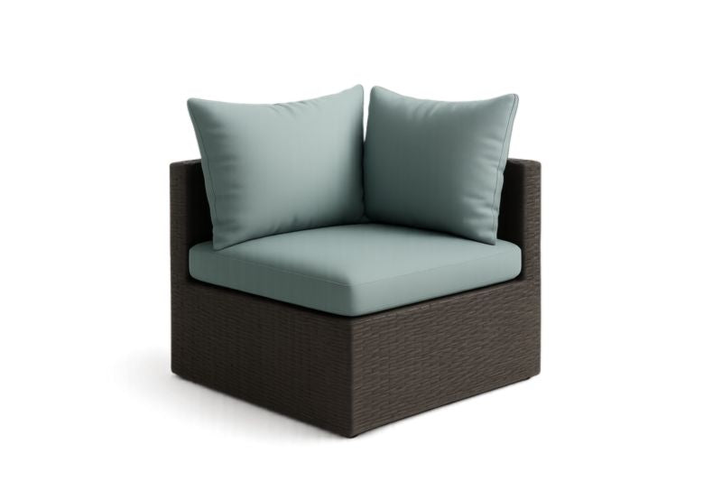 Sillón de Esquina para Exterior de Ratán Sintético Marrón con Cojines Verdes
