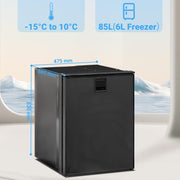 Smad 85L Refrigerador de compresor 12V, nevera de camping 12V, para caravana, congelador de 6L, negro