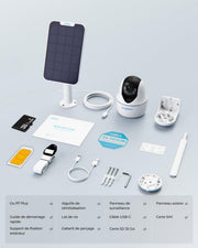 Cámara de vigilancia exterior Reolink 3G/4G LTE con tarjeta SIM+microSD 32GB, cámara solar PT de 5MP, detección inteligente, visión nocturna a color, audio bidireccional, Go PT Plus+panel solar