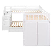 Litera en forma de L Whisen Modern Design, cama individual sobre matrimonial, con 3 cajones, escritorio portátil y armario
