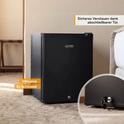 Mininevera TZS First Austria 40L silenciosa, con cerradura, luz interior, puerta reversible, minibar para camping, hotel, clase energética E