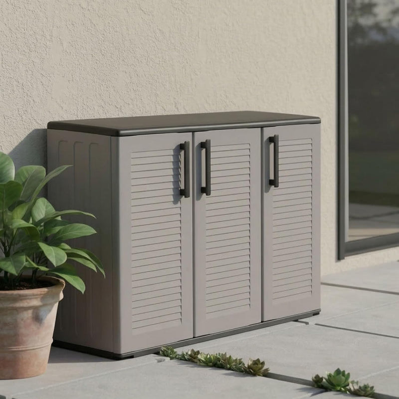 Armario multiusos para interior o exterior Dmora, mueble de 3 puertas con 1 estante de polipropileno, 100% hecho en Italia, 102x37x84 cm, color gris
