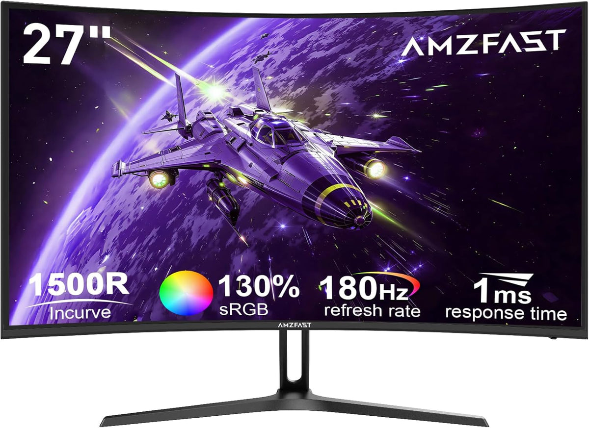 Monitor curvo Amzfast de 27 pulgadas, 180Hz, FHD (1920x1080), 1ms MPRT, curvatura de juego 1500R, luz azul baja, Adaptive Sync, HDR, 130% sRGB, DP 1.2 HDMI 1.4, AMZG27C1