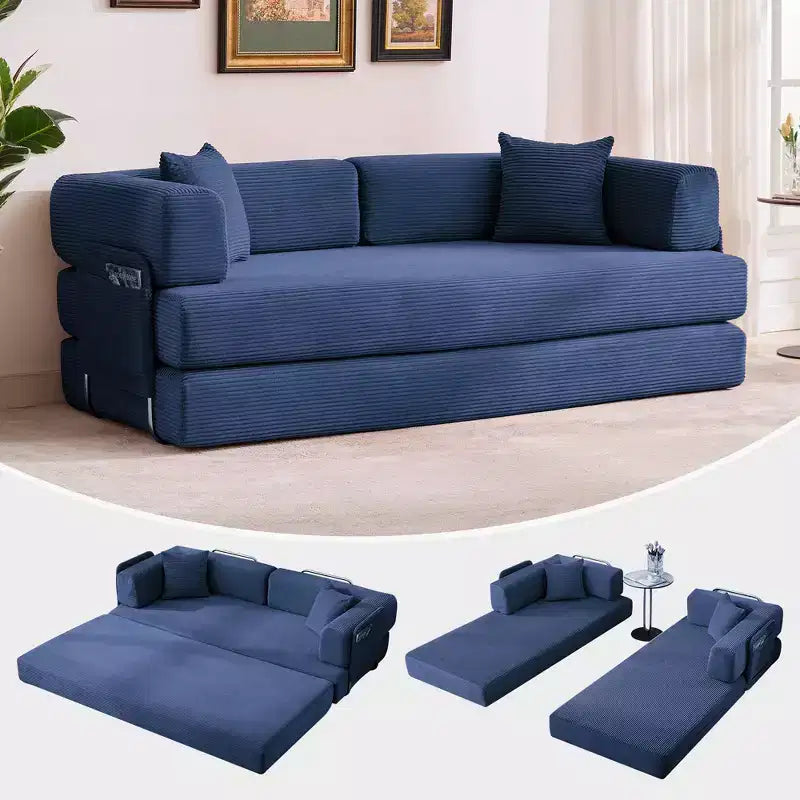 Sofá cama convertible 5 en 1: diván de suelo de pana de 78.8" con brazos, respaldo y cojines ajustables