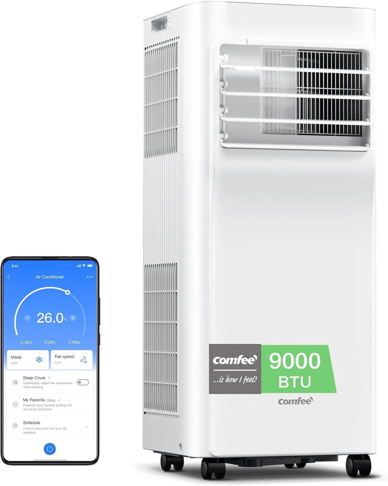 Aire Acondicionado Portátil COMFEE 9000 BTU/2300 Frigorías Breezy Cool Pro – Climatizador sin unidad exterior, Bajo Consumo, Control por App y Kit de Ventana – Refrigera, Ventila y Deshumidifica