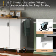 Isla de cocina con encimera plegable, carrito de almacenamiento para cocina con estante extraíble, toallero y cajón, ruedas giratorias