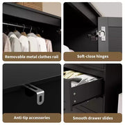 Armario ropero COZONY con 3 cajones y 2 puertas, clóset de madera moderno para dormitorio, armario de pie resistente de color blanco