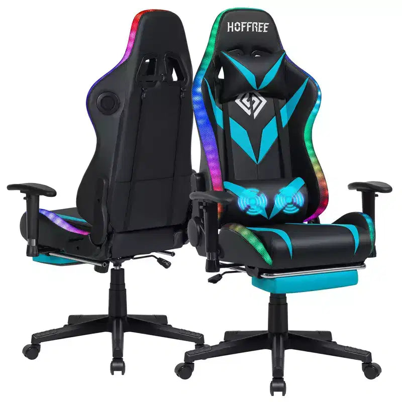 Sillón de oficina ergonómico Hoffree para juegos, reclinable, con masaje, altavoz Bluetooth y luz RGB