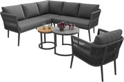 Conjunto de jardín Merax para 5-6 personas, set de muebles de jardín de ratán PE, grupo de asientos para balcón, sofá modular para exterior con mesa y set de cojines, grupo de asientos resistente a la intemperie para terraza, balcón y jardín, gris